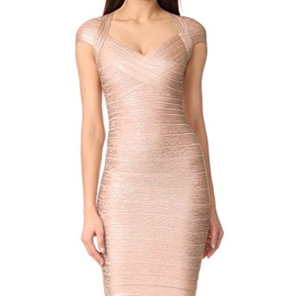 NWT Authentic HERVE LEGER  Rose Gold Tejana Dress - Size S - Picture 2 of 12